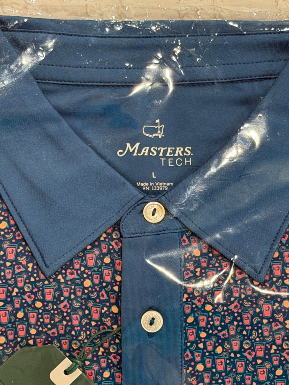 Masters Men’s Blue Patterned Polo with Yellow Logo - Picture 2 of 5